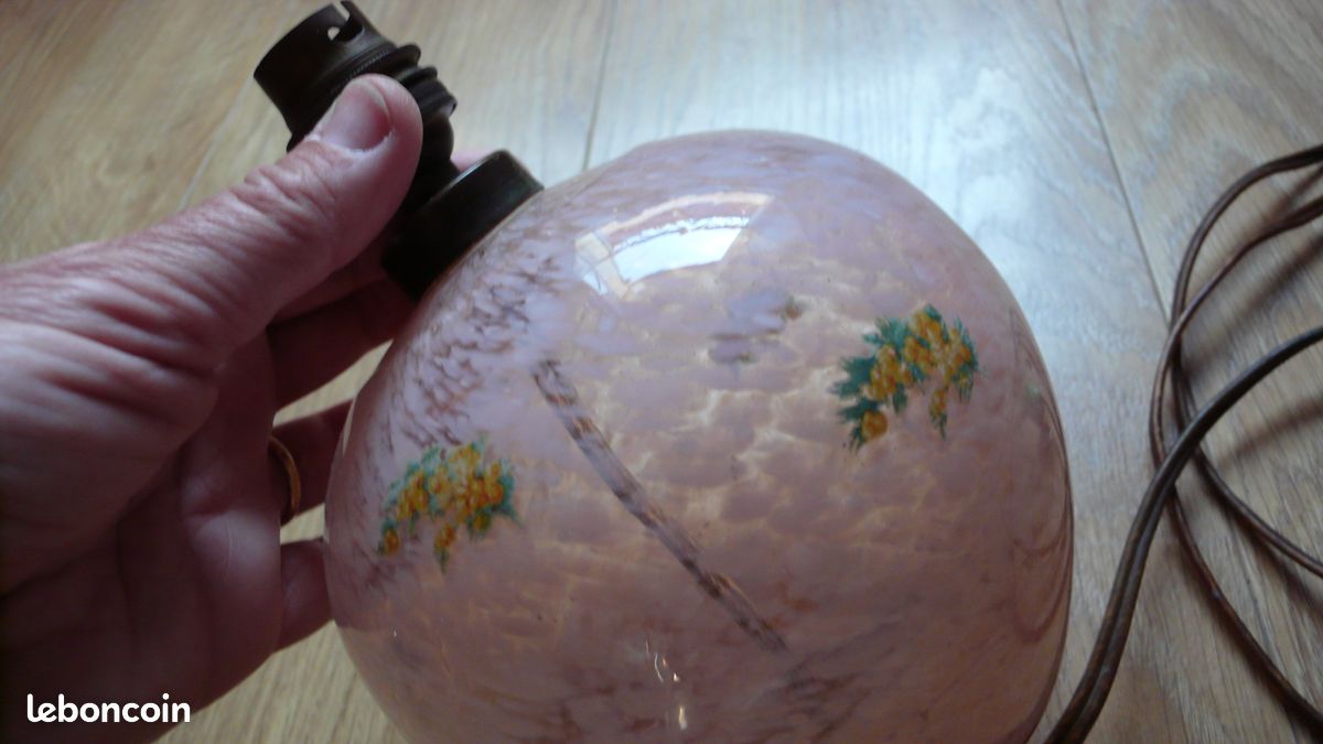 Lampe verre moucheté rose transparent vintage (image 4)