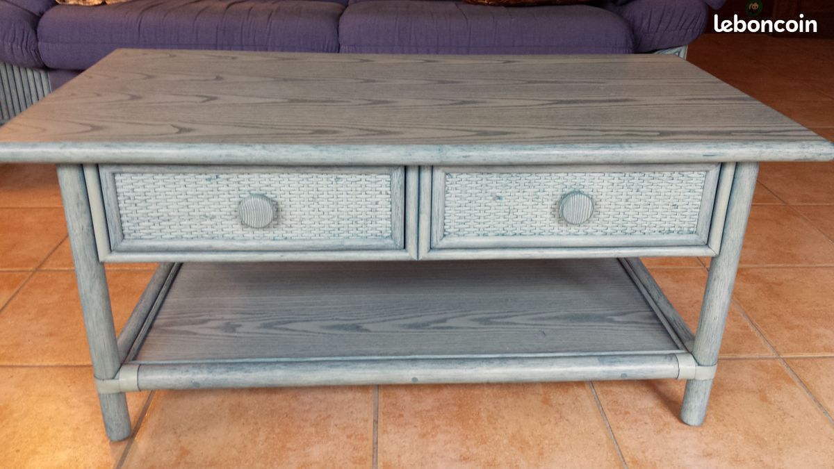 Table basse cérusé bleu (image 1)
