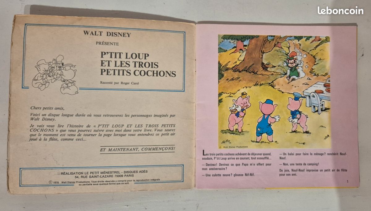 Vinyle 45tours p’tit loup et les 3 petits cochons (image 2)