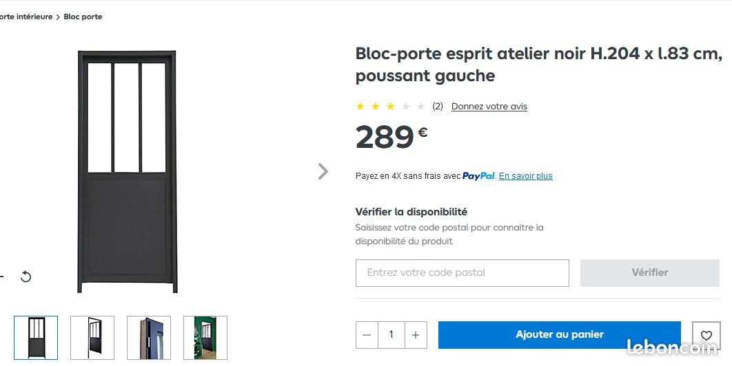 Vend Bloc-Porte Atelier Noir H 204*l 83 (image 1)