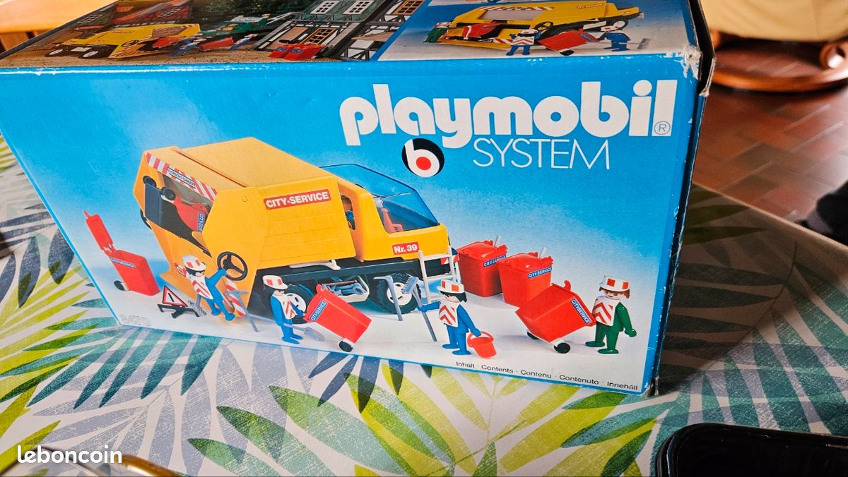 PLAYMOBIL Vintage 3470 - Camion Poubelle Et Set - 1978 - Bon état