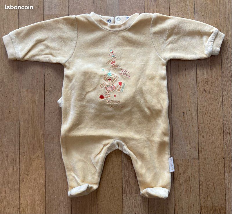 Grenouillère bébé mixte velours – 1 mois – Motif ourson clown (image 2)