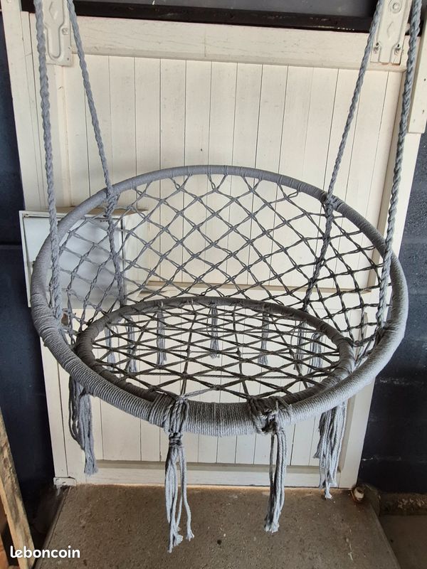 Siège suspendu macramé gris – neuf – style bohème (image 6)