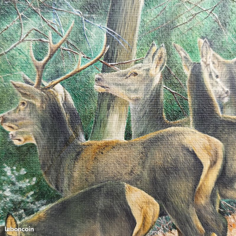Tableau d'art animalier Huile sur toile sujet : Cerf Harde - Vente d'atelier (image 3)