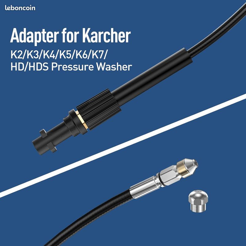 Kit Tuyau De Nettoyage Canalisations 20m 180 Bar - Adaptateur M22 Pour Karcher K2 à K7 - Buses Rigide Et Rotative