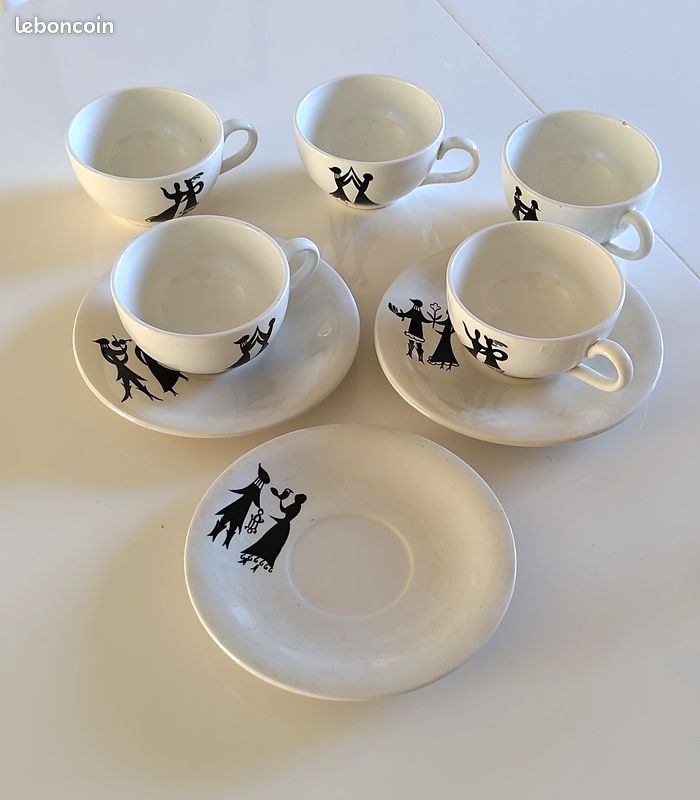 Tasses et soucoupes céramique Lonchamp modèle Sylvestre années 50/60 (image 1)