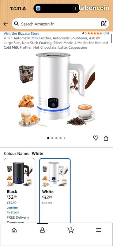 Kenmore Mousseur à Lait Automatique 4-en-1 et Cuiseur Vapeur 16 oz Mousse Chaude et Froide
