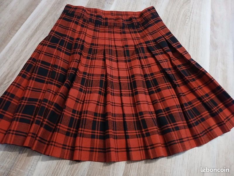 Jupe Courte MIM à Carreaux Marron - Taille 40, Plis Plats, Style Mini Pour Printemps/automne