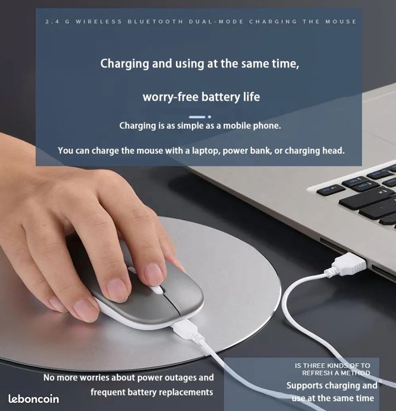 Souris Sans Fil Ultra-mince Rechargeable - Bluetooth 5.1 Et 2.4G, Silencieuse, RGB