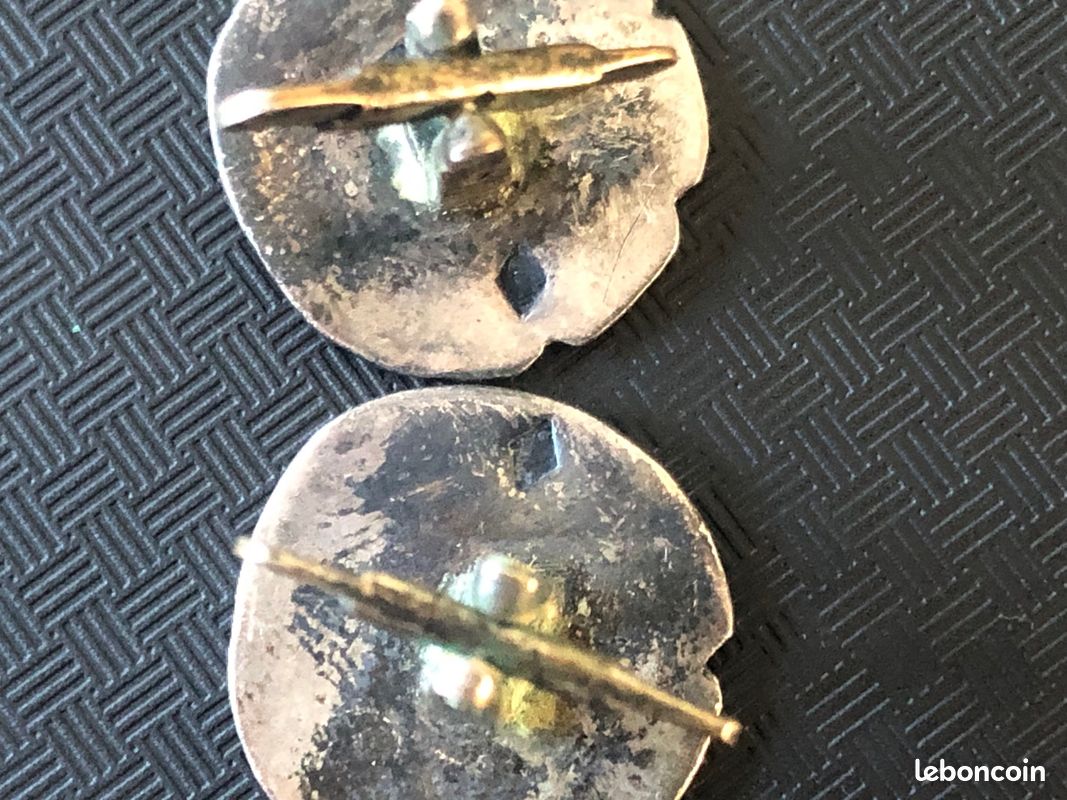 Anciens Boutons De Manchette "Mineur Coron" En Métal Argenté Poinçonné - Lot #U150 - Occasion