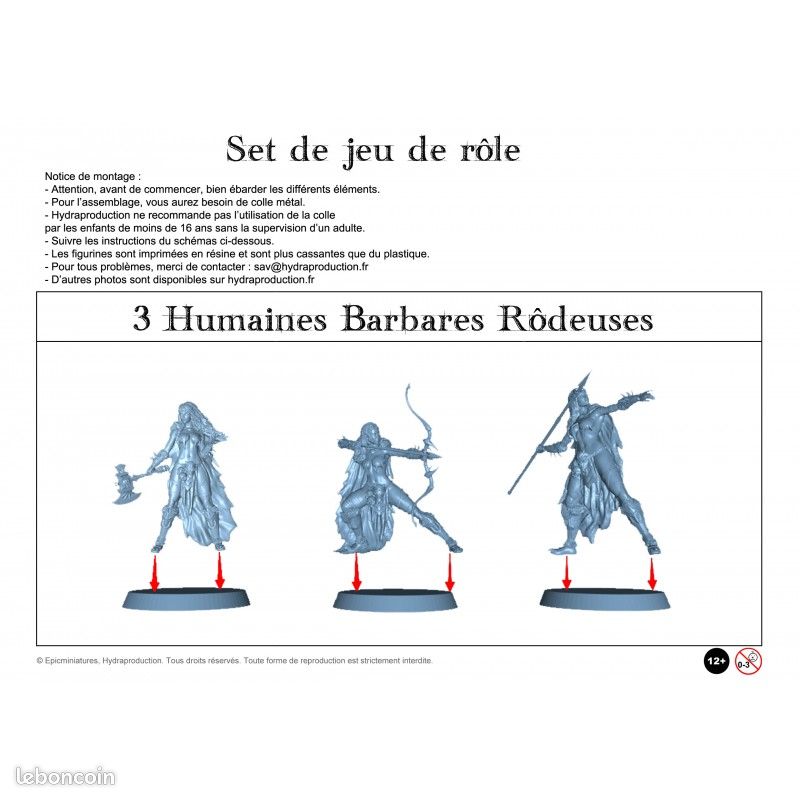 Figurines JdR à peindre - Set de Jeu de rôles : 3 Humaines Guerrières Barbares (image 6)