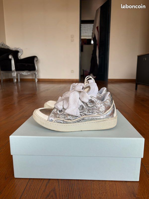 Baskets Lanvin Curb Argenté Métallisé - Taille 41 (8 US) Homme - Modèle Rare Et Tendance