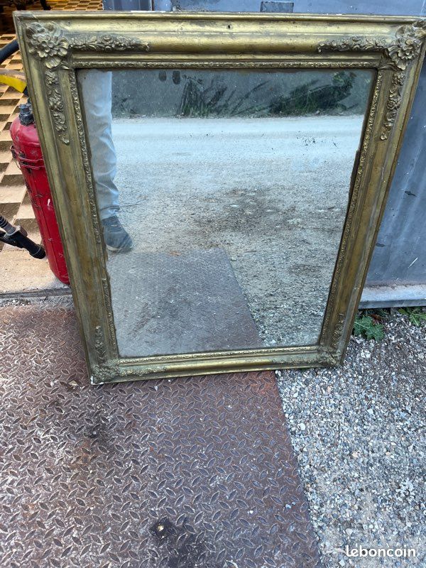 Miroir Ancien Rectangulaire En Bois Doré Fin XIXe Siècle - Cadre Décoratif Vintage
