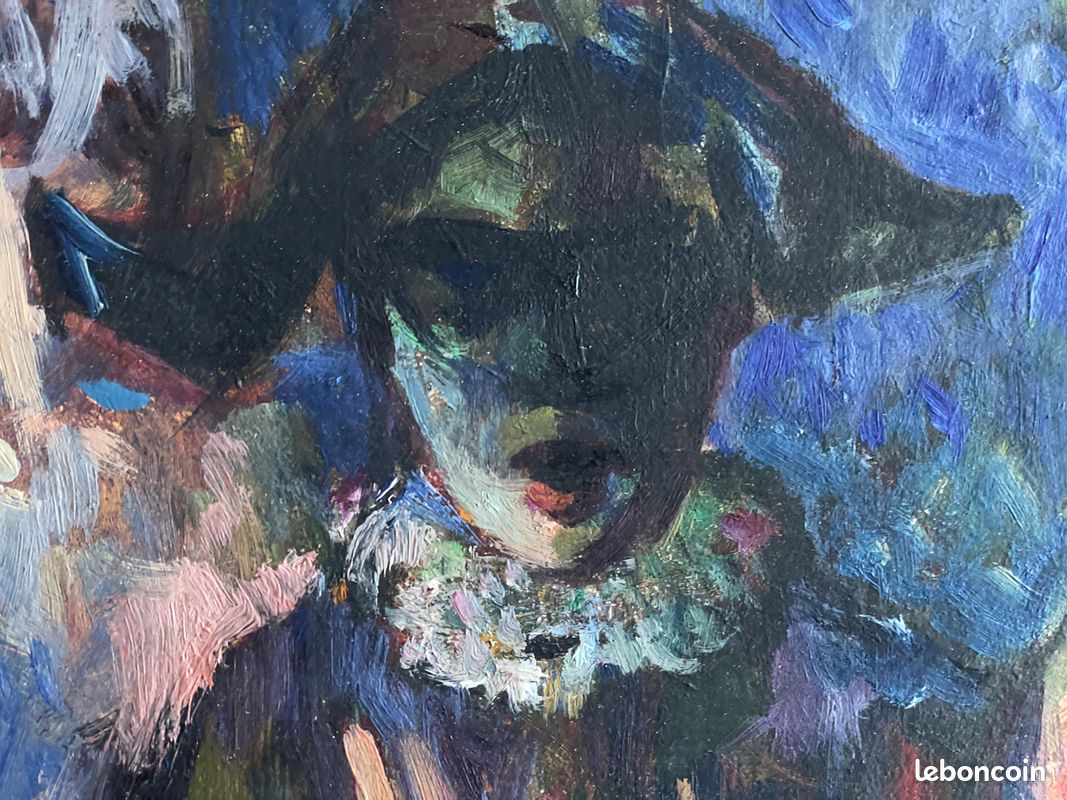 « Arlequin » par Alfred Tinsel (1920 - 1989) peinture à l’huile 3F signée et datée 1956 (image 3)
