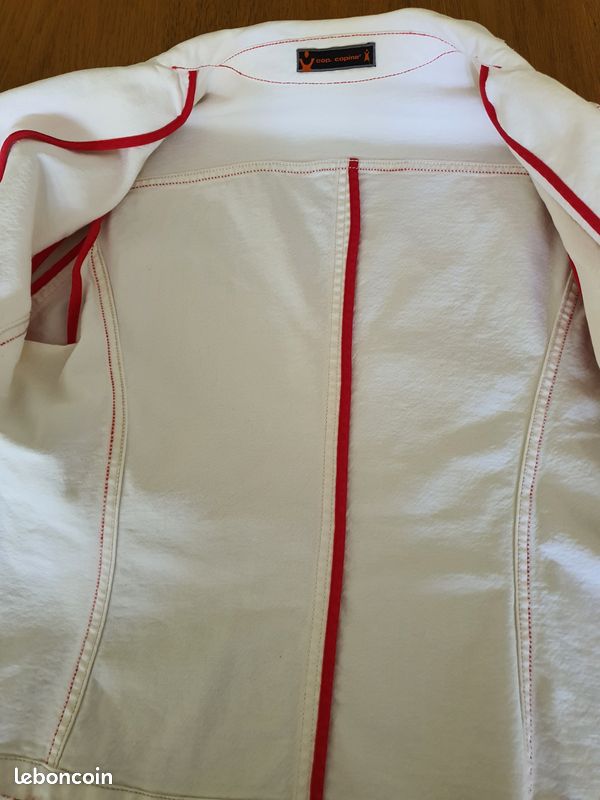326-Veste jeans blanc liseré rouge Cop Copine T40 (image 5)