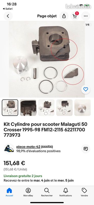 Cylindre Malaguti Équipement moto