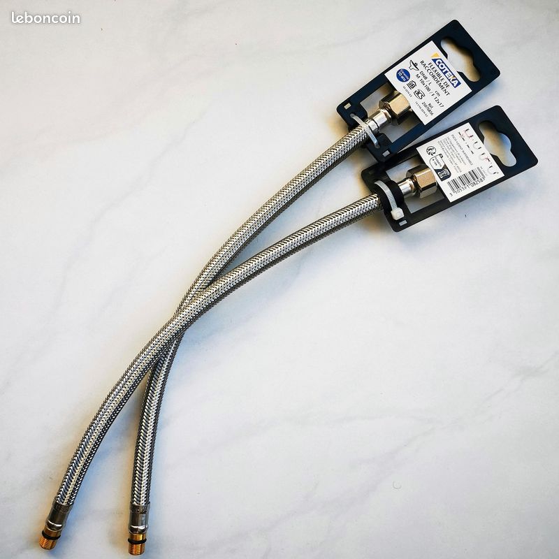 2 raccords robinet flexibles NEUFS inox DIN8, 35 cm F12x17 M10x100 (image 1)