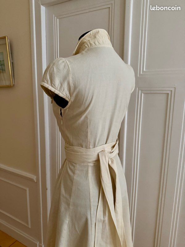 Robe cache-cœur écrue en lin mélangé, ceinture à nouer, taille M (image 4)