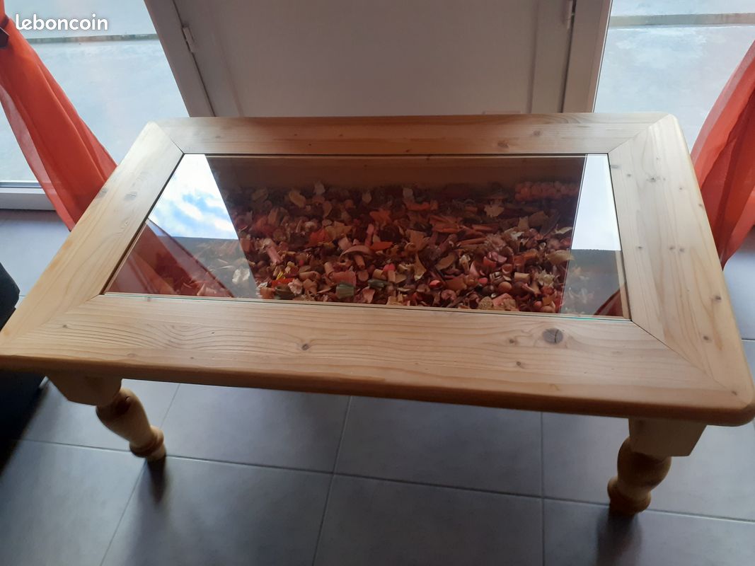 Table de salon bois "pin"/vitrage avec tiroir (image 3)