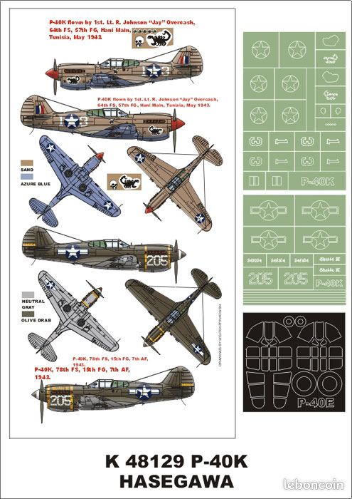 Kit masque peinture MONTEX K48129 Curtiss P-40 K KittyHawk Paint Mask pour Hasegawa kit 1/48 (image 1)