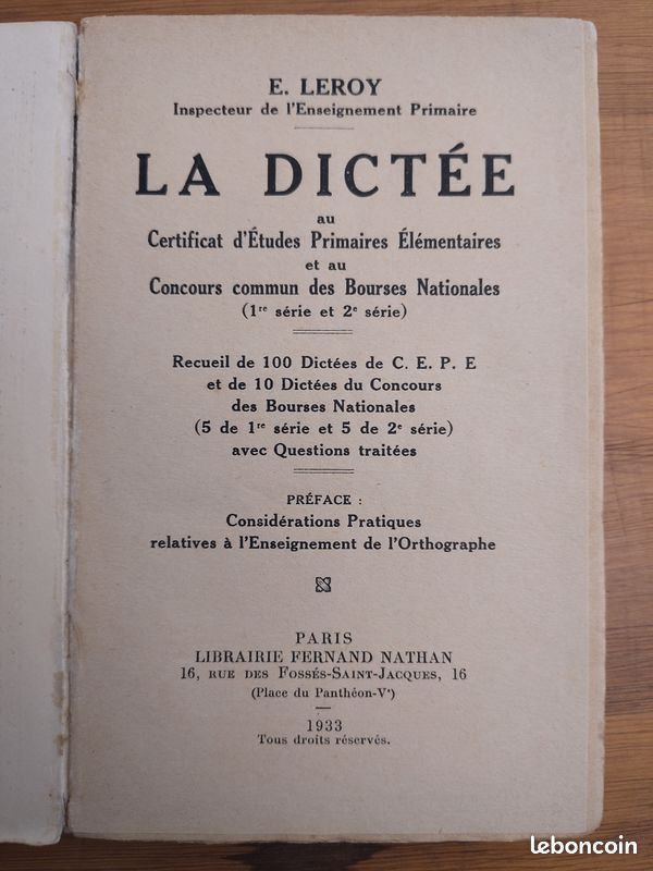 Livre La Dictée au CEP - Nathan 1933 (image 2)