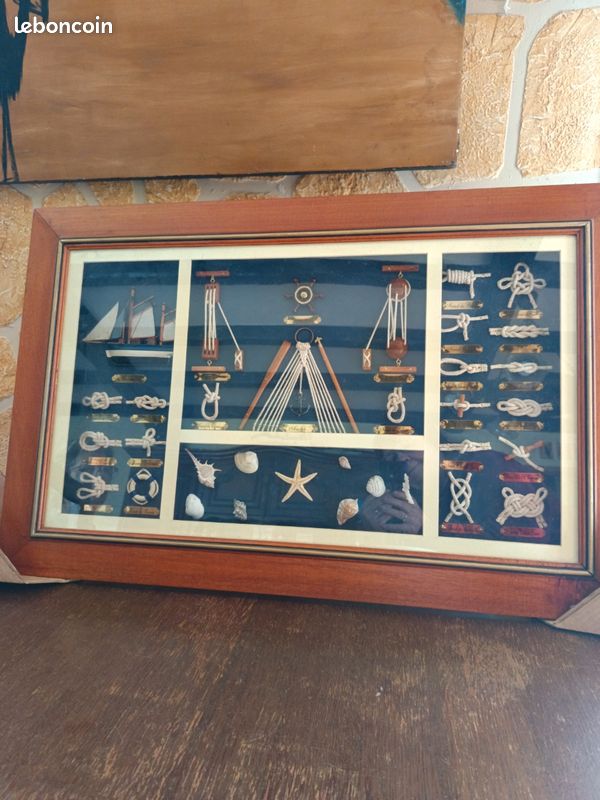 Tableau avec nœuds et outils marins encadrement en bois longueur 85 cm, hauteur 55 cm, épaisseur 3,5 cm (image 2)