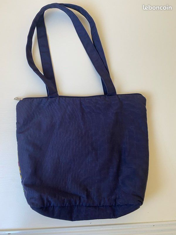 Sac De Rangement Broderie Rond Bleu Foncé – Sac Projet Point De Croix, Fournitures Broderie, Grande Capacité Avec Poches
