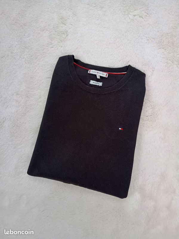 Tommy Jeans Pull Leger Homme Pull TOMMY HILFIGER Core Cotton-Silk Col Rond  Noir Homme