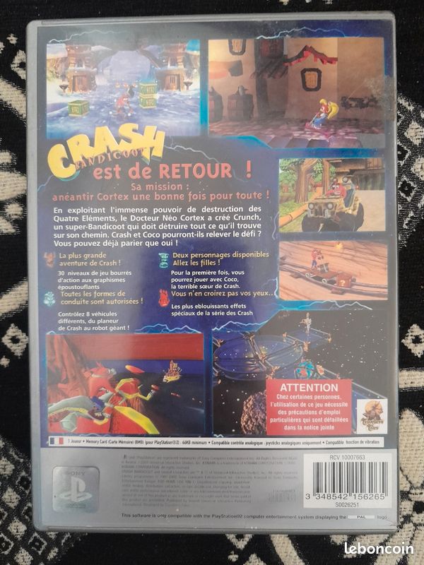 NOTICE MANUEL PS2 playstation 2 Crash Bandicoot La Vengeance De Cortex
