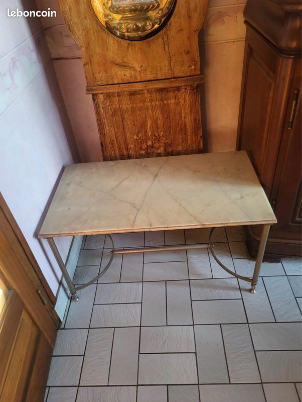 Table basse vintage marbre & laiton – années 60/70 – esprit Maison Jansen (image 1)