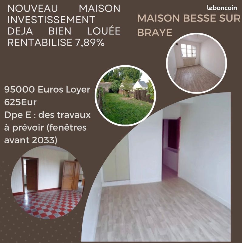 Maison 4 pièces 87 m² · à Bessé-sur-Braye · 87 m² · 95 000 €