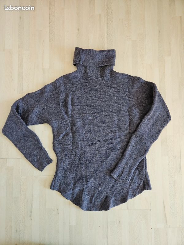 Pull Col Roulé Rayé New Look Fille - Gris, Viscose, Taille 14-15 Ans (bon état)