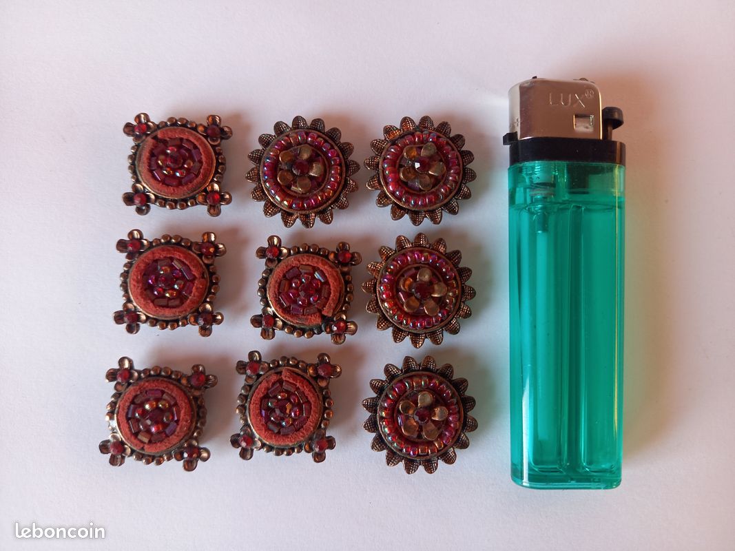 Lot De 9 Boutons Vintage Résine Cuivrée Fleur Ajourée - 15 Mm - Années 50