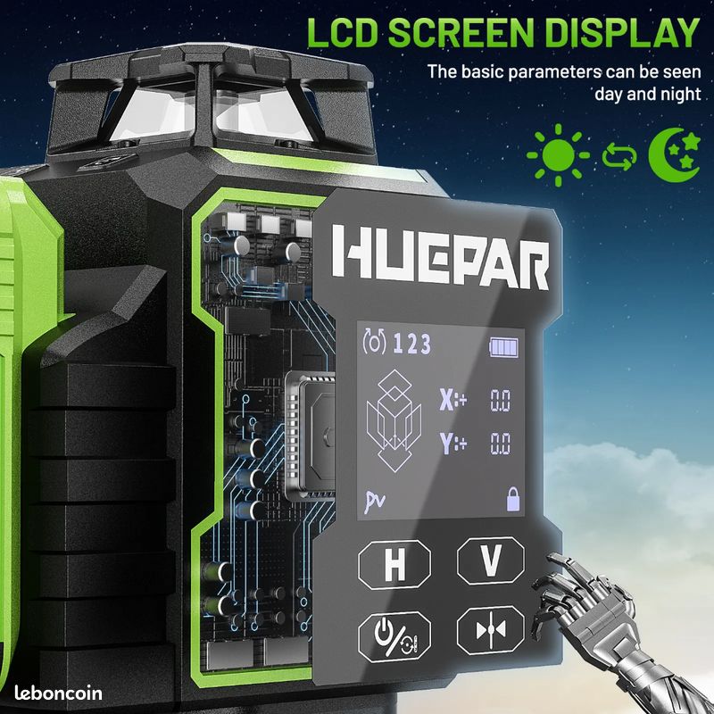 Niveau laser Huepar W04CG 4d vert ecran lcd support motorisé (image 4)