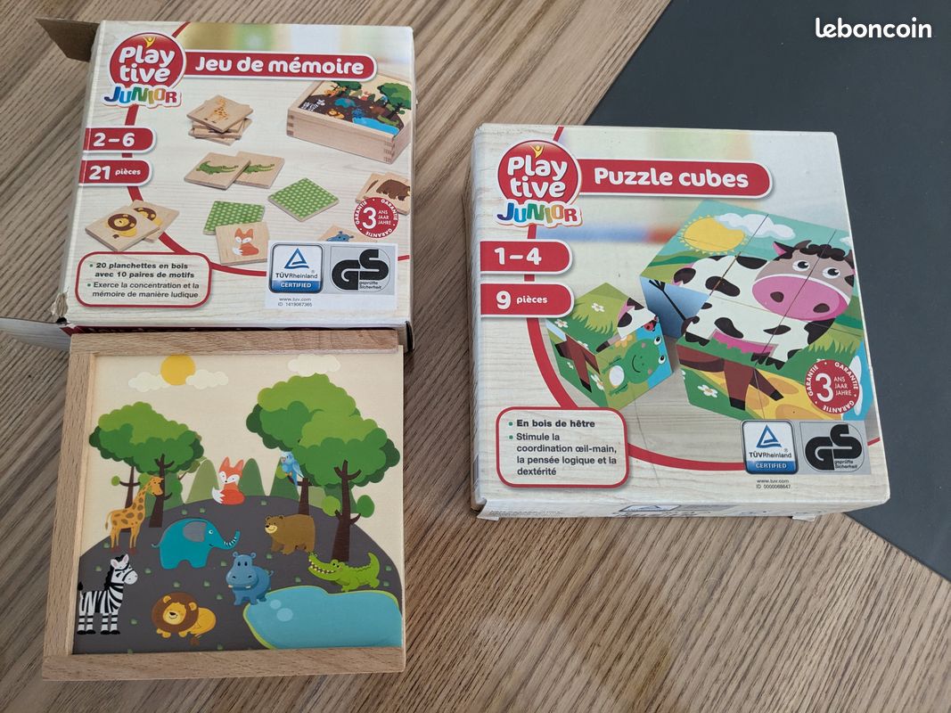 Lot jeux en bois memory et puzzle cubes (image 1)