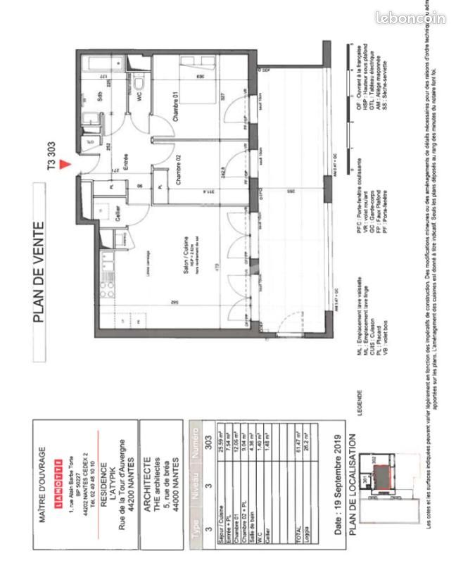 Appartement 3 pièces 61 m² · à Nantes · 61 m² · 817 €/mois