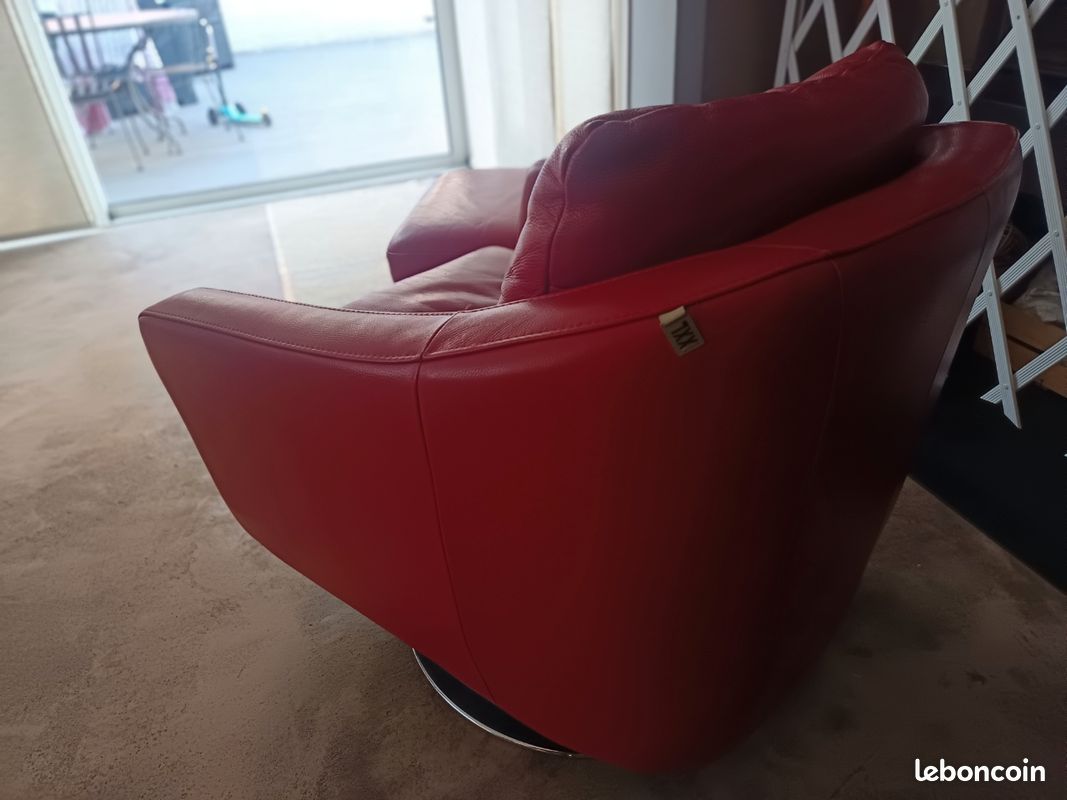 Salon cuir rouge XXL Maison - canapé + fauteuil + 2 poufs - design (image 6)