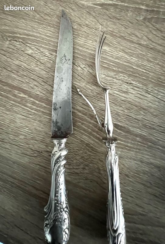 SUPERBE SERVICE A Decouper Gigot Manche Argent Fourre Poincon Minerve Xix Eme EUR 280,00 - FR