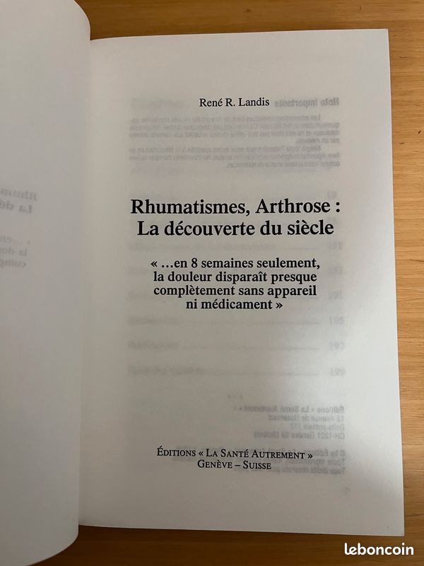 Livre ''Rhumatisme, Arthrose: La découverte du siècle'', R.Landis, Genève 1998 (image 4)