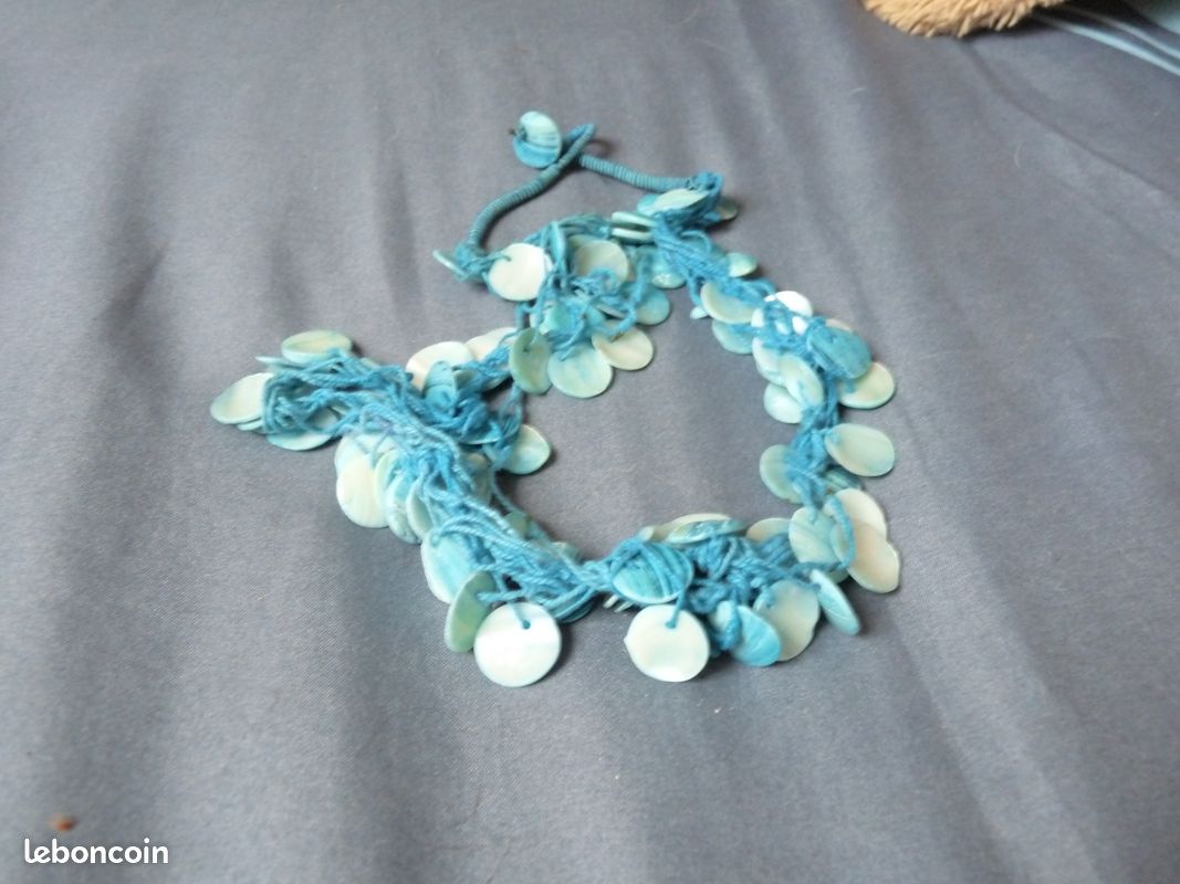 Sautoir bleu, collier coquillage bleu (image 8)