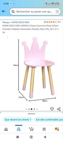 Chaise Couronne Enfant HOME DECO KIDS - Bois De Pin, 54x28x27cm, Décoration Chambre Rose
