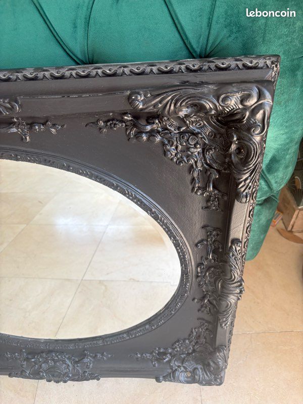 Magnifique miroir mural ovale de style classique baroque, finition noire (image 3)