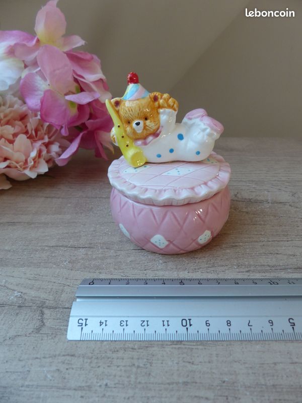 Petite boite à bijoux rose en céramique motif ourson (image 4)
