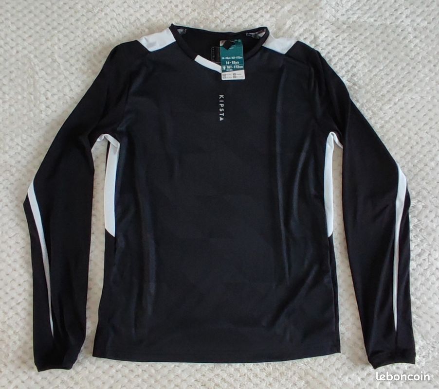 Maillot de foot NEUF noir KIPSTA DECATHLON manches longues 14 ans