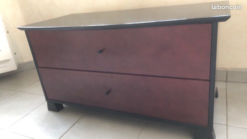 Commode 2 tiroirs sur pieds bordeaux (image 1)