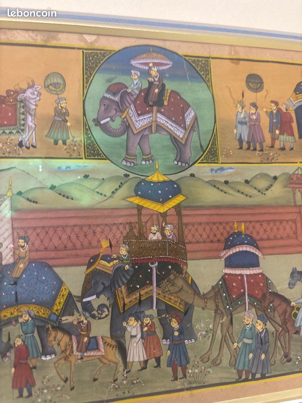 Ancien tableau peinture sur soie indienne (image 3)