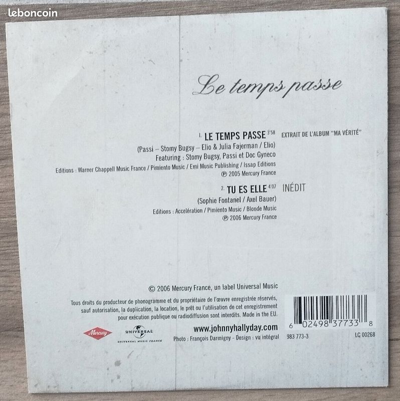 CD Johnny Hallyday-Ministere Amer-Doc Gyneco "Le temps passe" (image 2)