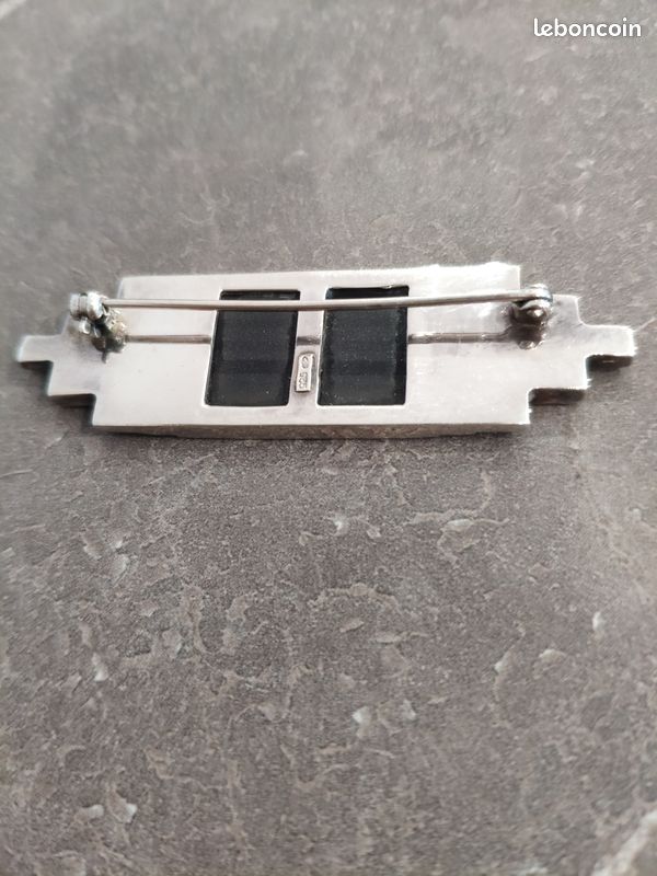 Broche Ancienne Argent Massif 925, Style Art Déco Avec Perle De Nacre - Poinçon Sanglier
