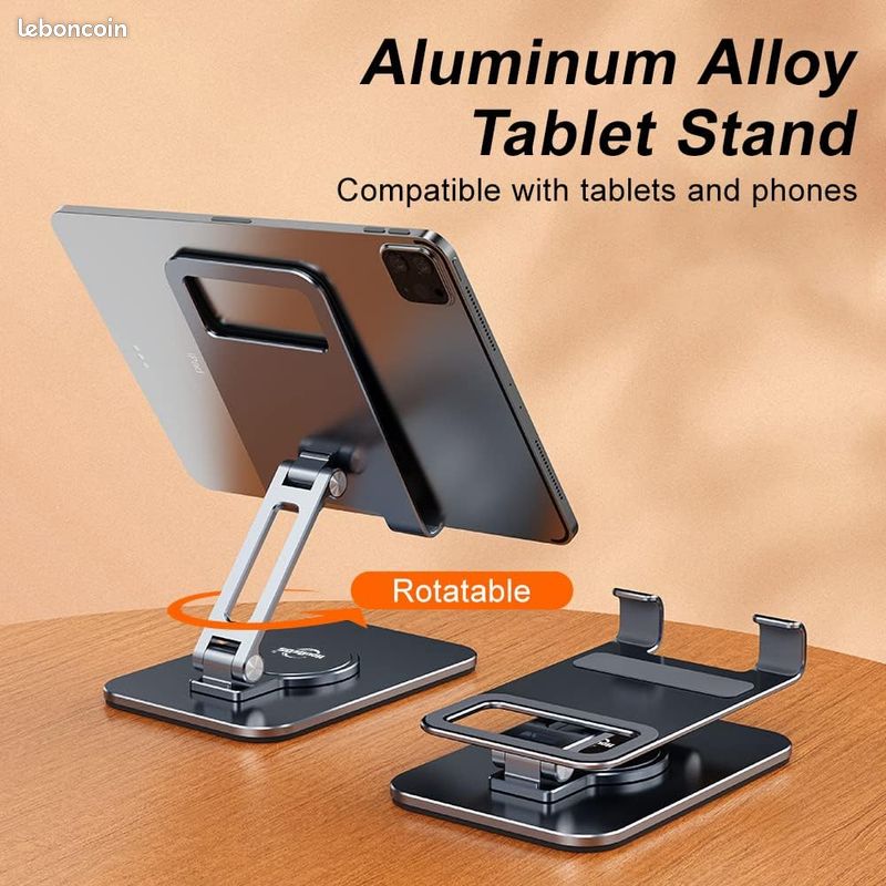 Support Téléphone Bureau Pliable Et Réglable – Rotatif 360° Pour Smartphone Et Tablette, Base Stable Anti-dérapage