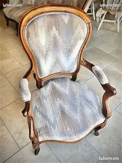 Fauteuil Cabriolet Louis Philippe Ancien / Tissu Moderne (image 1)